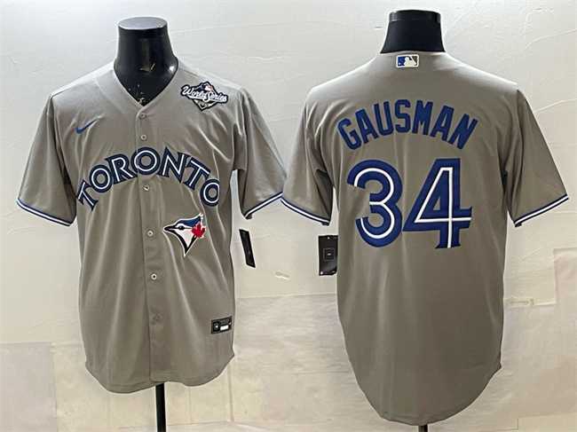 Men's Toronto Blue Jays #34 Kevin Gausman Gray 2025 World Series Cool Base Stitched Jersey,We sell and wholesale Men's Toronto Blue Jays #34 Kevin Gausman Gray 2025 World Series Cool Base Stitched Jersey on line form chian!