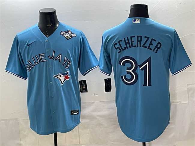 Men's Toronto Blue Jays #31 Max Scherzer Blue 2025 World Series Cool Base Stitched Jersey,We sell and wholesale Men's Toronto Blue Jays #31 Max Scherzer Blue 2025 World Series Cool Base Stitched Jersey on line form chian!