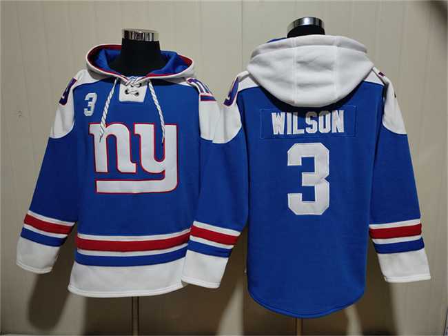 Men's New York Giants #3 Russell Wilson Blue Ageless Must-Have Lace-Up Pullover Hoodie,We sell and wholesale Men's New York Giants #3 Russell Wilson Blue Ageless Must-Have Lace-Up Pullover Hoodie on line form chian!