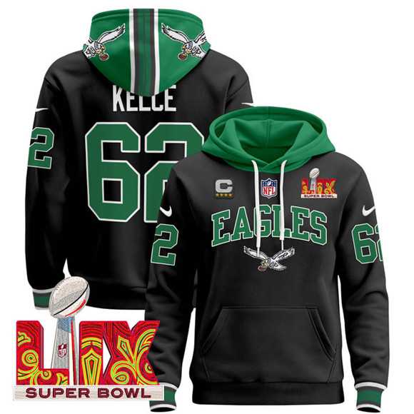 Men's Philadelphia Eagles #62 Jason Kelce Black 2025 Super Bowl LIX With 4-Star C Patch Pullover Stitched Hoodie,We sell and wholesale Men's Philadelphia Eagles #62 Jason Kelce Black 2025 Super Bowl LIX With 4-Star C Patch Pullover Stitched Hoodie on line form chian!