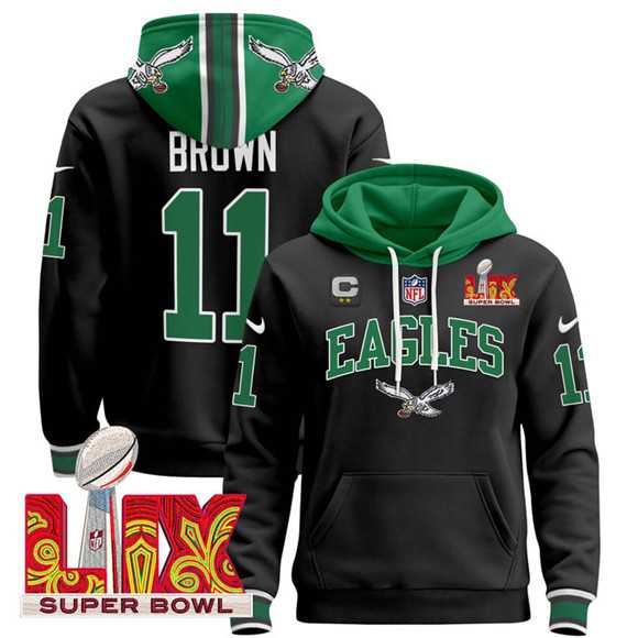 Men's Philadelphia Eagles #11 A.J. Brown Black 2025 Super Bowl LIX With 2-Star C Patch Pullover Stitched Hoodie,We sell and wholesale Men's Philadelphia Eagles #11 A.J. Brown Black 2025 Super Bowl LIX With 2-Star C Patch Pullover Stitched Hoodie on line form chian!