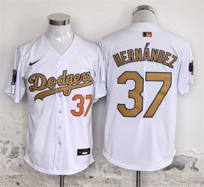 Men's Los Angeles Dodgers #37 Teoscar Hernandez White Gold 2025 Cool Base Stitched Jersey,We sell and wholesale Men's Los Angeles Dodgers #37 Teoscar Hernandez White Gold 2025 Cool Base Stitched Jersey on line form chian!