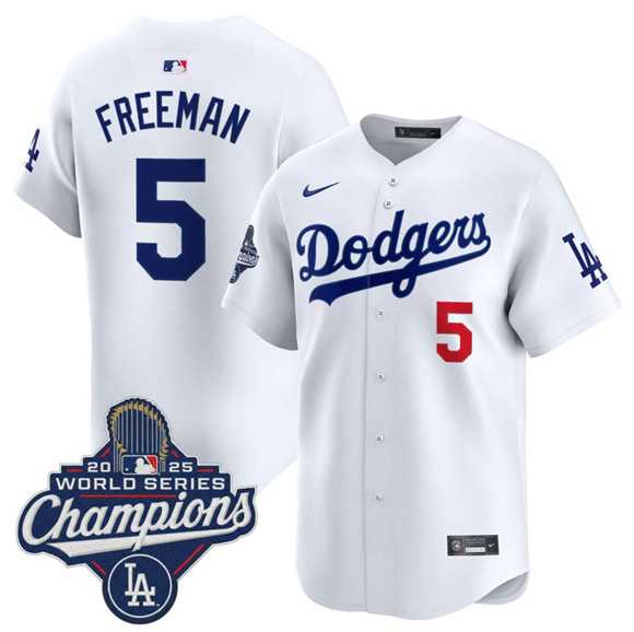 Men's Los Angeles Dodgers #5 Freddie Freeman White 2025 Champions Stitched Jersey,We sell and wholesale Men's Los Angeles Dodgers #5 Freddie Freeman White 2025 Champions Stitched Jersey on line form chian!
