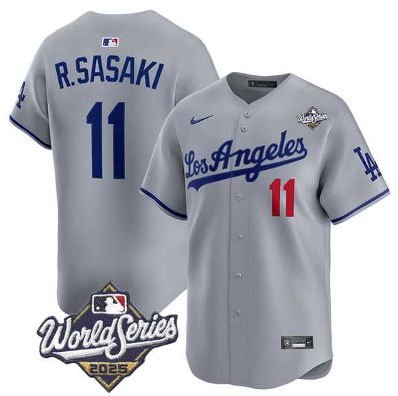 Men's Los Angeles Dodgers #11 Roki Sasaki Gray 2025 World Series Stitched Jersey,We sell and wholesale Men's Los Angeles Dodgers #11 Roki Sasaki Gray 2025 World Series Stitched Jersey on line form chian!
