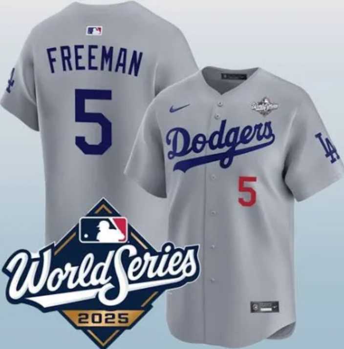 Men's Los Angeles Dodgers #5 Freddie Freeman Gray 2025 World Series Limited Stitched Jersey,We sell and wholesale Men's Los Angeles Dodgers #5 Freddie Freeman Gray 2025 World Series Limited Stitched Jersey on line form chian!