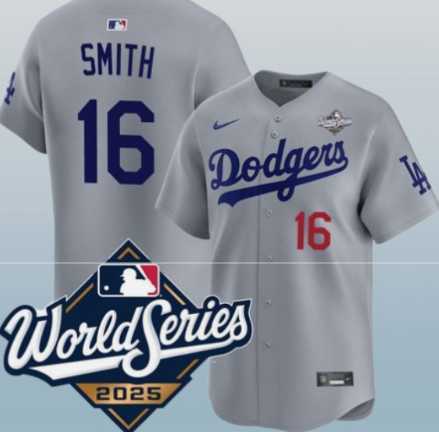 Men's Los Angeles Dodgers #16 Will Smith Gray 2025 World Series Limited Stitched Jersey,We sell and wholesale Men's Los Angeles Dodgers #16 Will Smith Gray 2025 World Series Limited Stitched Jersey on line form chian!