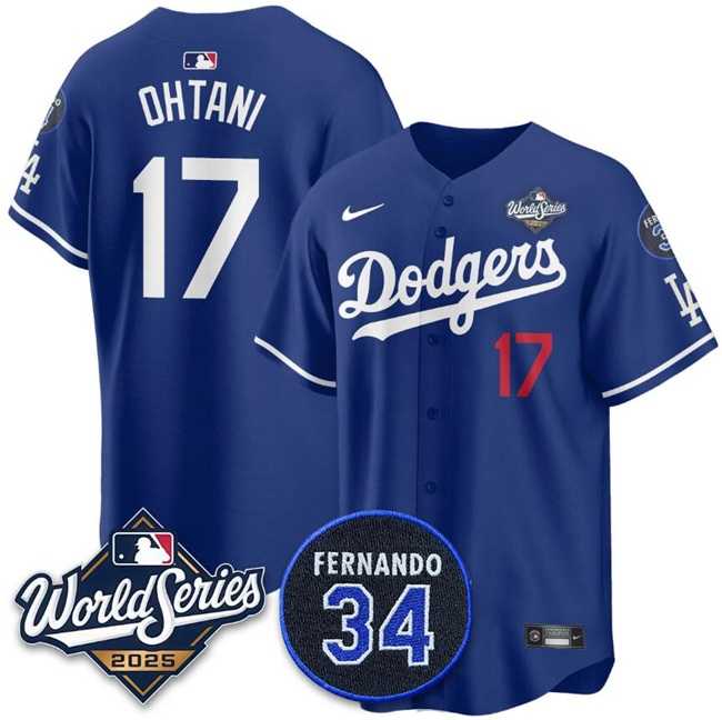 Men's Los Angeles Dodgers #17 Shohei Ohtani Royal 2025 World Series With No.34 Patch Limited Stitched Jersey,We sell and wholesale Men's Los Angeles Dodgers #17 Shohei Ohtani Royal 2025 World Series With No.34 Patch Limited Stitched Jersey on line form chian!