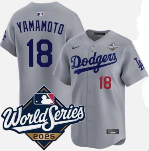 Men's Los Angeles Dodgers #18 Yoshinobu Yamamoto Gray 2025 World Series Limited Stitched Jersey,We sell and wholesale Men's Los Angeles Dodgers #18 Yoshinobu Yamamoto Gray 2025 World Series Limited Stitched Jersey on line form chian!