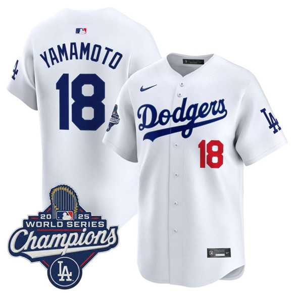 Men's Los Angeles Dodgers #18 Yoshinobu Yamamoto White 2025 Champions Stitched Jersey,We sell and wholesale Men's Los Angeles Dodgers #18 Yoshinobu Yamamoto White 2025 Champions Stitched Jersey on line form chian!