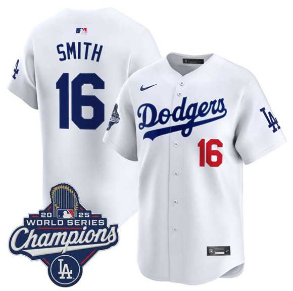 Men's Los Angeles Dodgers #16 Will Smith White 2025 Champions Stitched Jersey,We sell and wholesale Men's Los Angeles Dodgers #16 Will Smith White 2025 Champions Stitched Jersey on line form chian!