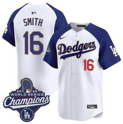 Men's Los Angeles Dodgers #16 Will Smith White Blue 2025 Champions Stitched Jersey,We sell and wholesale Men's Los Angeles Dodgers #16 Will Smith White Blue 2025 Champions Stitched Jersey on line form chian!