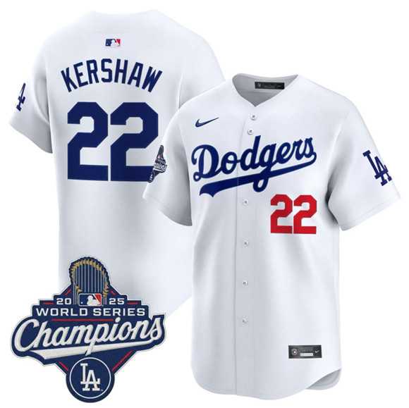 Men's Los Angeles Dodgers #22 Clayton Kershaw White 2025 Champions Stitched Jersey,We sell and wholesale Men's Los Angeles Dodgers #22 Clayton Kershaw White 2025 Champions Stitched Jersey on line form chian!