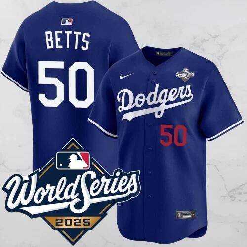 Men's Los Angeles Dodgers #50 Mookie Betts Blue 2025 World Series Vapor Limited Stitched Jersey,We sell and wholesale Men's Los Angeles Dodgers #50 Mookie Betts Blue 2025 World Series Vapor Limited Stitched Jersey on line form chian!