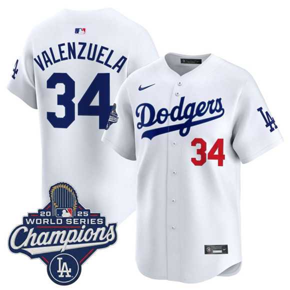 Men's Los Angeles Dodgers #34 Fernando Valenzuela White 2025 Champions Stitched Jersey,We sell and wholesale Men's Los Angeles Dodgers #34 Fernando Valenzuela White 2025 Champions Stitched Jersey on line form chian!