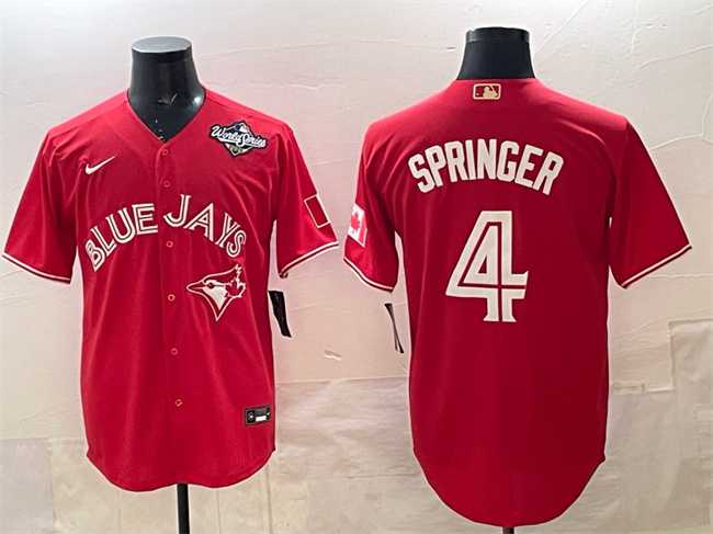 Men's Toronto Blue Jays #4 George Springer Red 2025 World Series Cool Base Stitched Jersey,We sell and wholesale Men's Toronto Blue Jays #4 George Springer Red 2025 World Series Cool Base Stitched Jersey on line form chian!