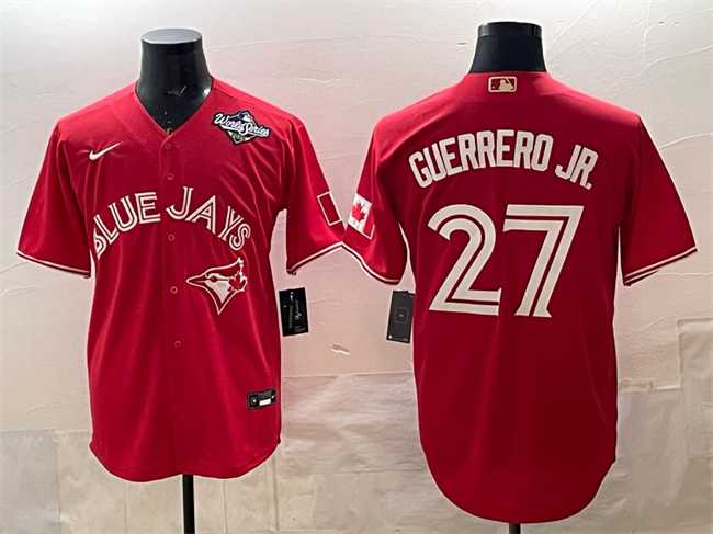 Men's Toronto Blue Jays #27 Vladimir Guerrero Jr. Red 2025 World Series Cool Base Stitched Jersey,We sell and wholesale Men's Toronto Blue Jays #27 Vladimir Guerrero Jr. Red 2025 World Series Cool Base Stitched Jersey on line form chian!