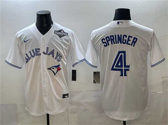 Men's Toronto Blue Jays #4 George Springer White 2025 World Series Home Cool Base Stitched Jersey,We sell and wholesale Men's Toronto Blue Jays #4 George Springer White 2025 World Series Home Cool Base Stitched Jersey on line form chian!