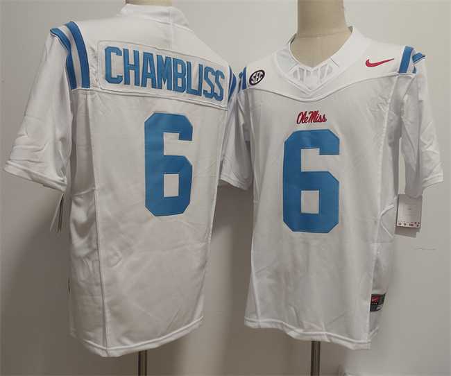 Men's Ole Miss Rebels #6 Trinidad Chambliss White 2025 F.U.S.E. Stitched jersey,We sell and wholesale Men's Ole Miss Rebels #6 Trinidad Chambliss White 2025 F.U.S.E. Stitched jersey on line form chian!