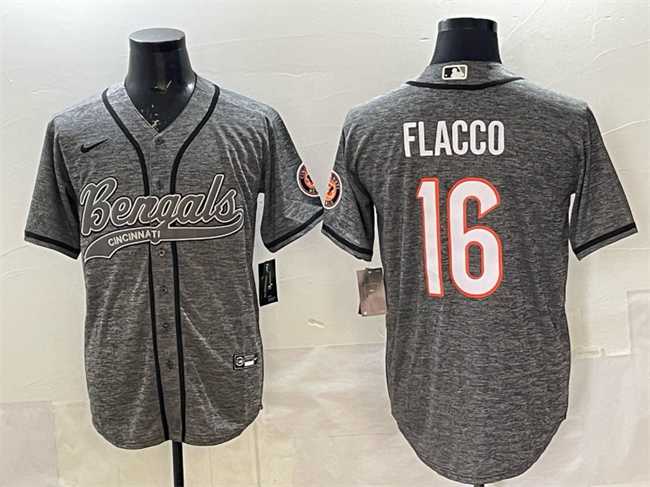 Men's Cincinnati Bengals #16 Joe Flacco Grey With Patch Cool Base Stitched Baseball Jersey,We sell and wholesale Men's Cincinnati Bengals #16 Joe Flacco Grey With Patch Cool Base Stitched Baseball Jersey on line form chian!