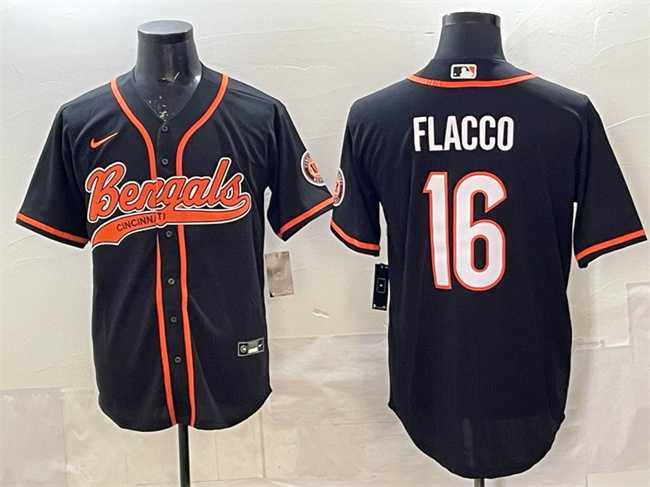 Men's Cincinnati Bengals #16 Joe Flacco Black With Patch Cool Base Stitched Baseball Jersey,We sell and wholesale Men's Cincinnati Bengals #16 Joe Flacco Black With Patch Cool Base Stitched Baseball Jersey on line form chian!