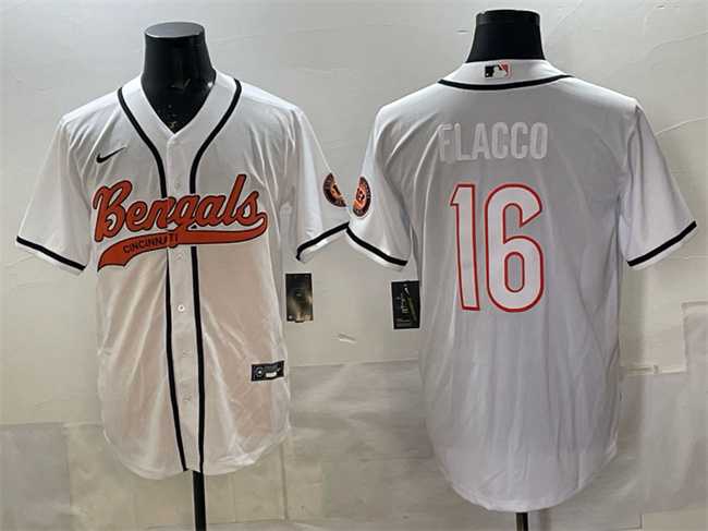 Men's Cincinnati Bengals #16 Joe Flacco White With Patch Cool Base Stitched Baseball Jersey,We sell and wholesale Men's Cincinnati Bengals #16 Joe Flacco White With Patch Cool Base Stitched Baseball Jersey on line form chian!