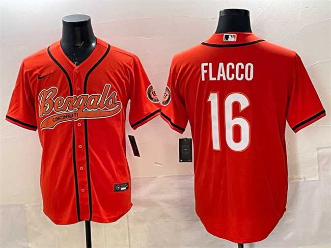 Men's Cincinnati Bengals #16 Joe Flacco Orange With Patch Cool Base Stitched Baseball Jersey,We sell and wholesale Men's Cincinnati Bengals #16 Joe Flacco Orange With Patch Cool Base Stitched Baseball Jersey on line form chian!