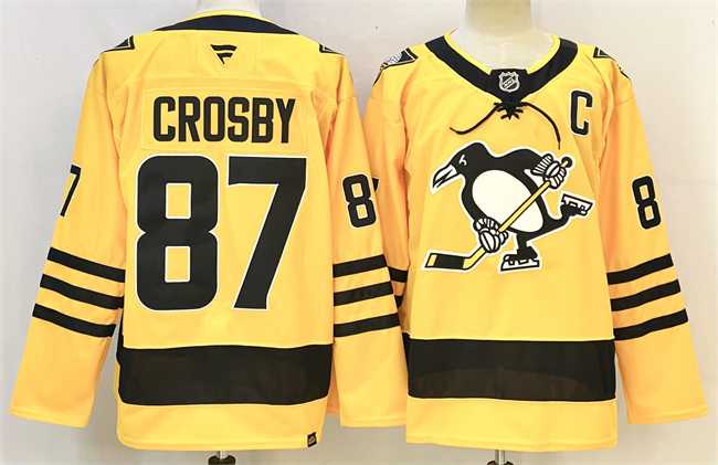 Men's Pittsburgh Penguins #87 Sidney Crosby Gold 2025-26 With C Patch Alternate Stitched Hockey Jersey,We sell and wholesale Men's Pittsburgh Penguins #87 Sidney Crosby Gold 2025-26 With C Patch Alternate Stitched Hockey Jersey on line form chian!