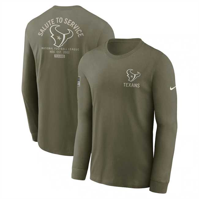 Men's Houston Texans Olive 2025 Salute to Service Sideline Long Sleeve T-Shirt,We sell and wholesale Men's Houston Texans Olive 2025 Salute to Service Sideline Long Sleeve T-Shirt on line form chian!