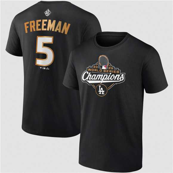 Men's Los Angeles Dodgers #5 Freddie Freeman Black 2025 World Series Champions Name & Number T-Shirt,We sell and wholesale Men's Los Angeles Dodgers #5 Freddie Freeman Black 2025 World Series Champions Name & Number T-Shirt on line form chian!
