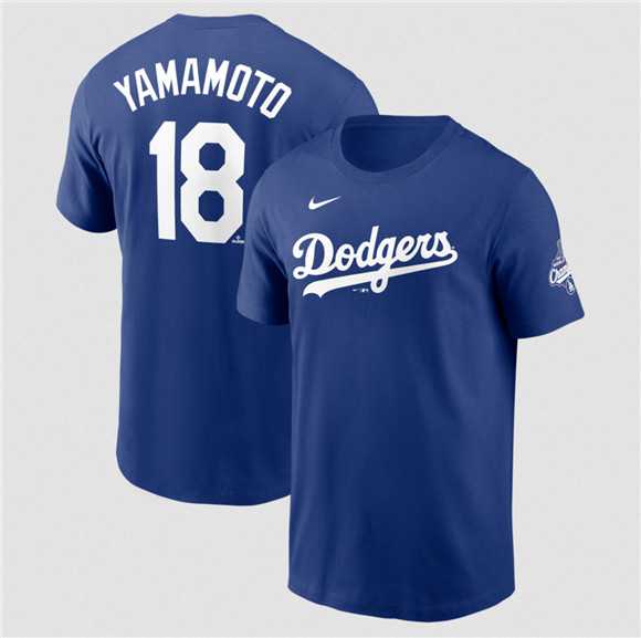 Men's Los Angeles Dodgers #18 Yoshinobu Yamamoto Royal 2025 World Series Champions Name & Number T-Shirt,We sell and wholesale Men's Los Angeles Dodgers #18 Yoshinobu Yamamoto Royal 2025 World Series Champions Name & Number T-Shirt on line form chian!