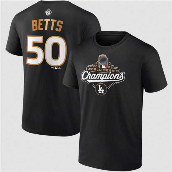 Men's Los Angeles Dodgers #50 Mookie Betts Black 2025 World Series Champions Name & Number T-Shirt,We sell and wholesale Men's Los Angeles Dodgers #50 Mookie Betts Black 2025 World Series Champions Name & Number T-Shirt on line form chian!