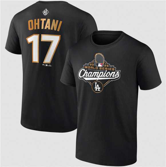 Men's Los Angeles Dodgers #17 Shohei Ohtani Black 2025 World Series Champions Name & Number T-Shirt,We sell and wholesale Men's Los Angeles Dodgers #17 Shohei Ohtani Black 2025 World Series Champions Name & Number T-Shirt on line form chian!