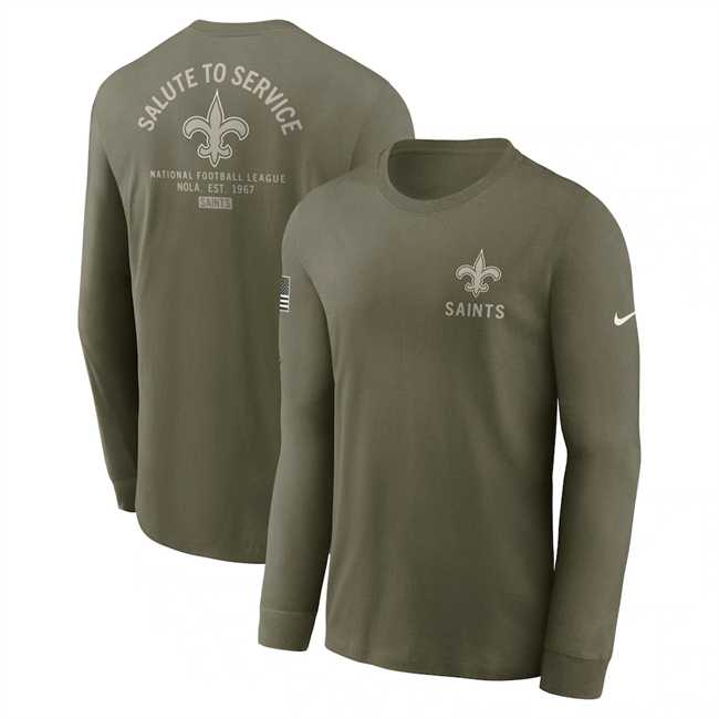 Men's New Orleans Saints Olive 2025 Salute to Service Sideline Long Sleeve T-Shirt,We sell and wholesale Men's New Orleans Saints Olive 2025 Salute to Service Sideline Long Sleeve T-Shirt on line form chian!