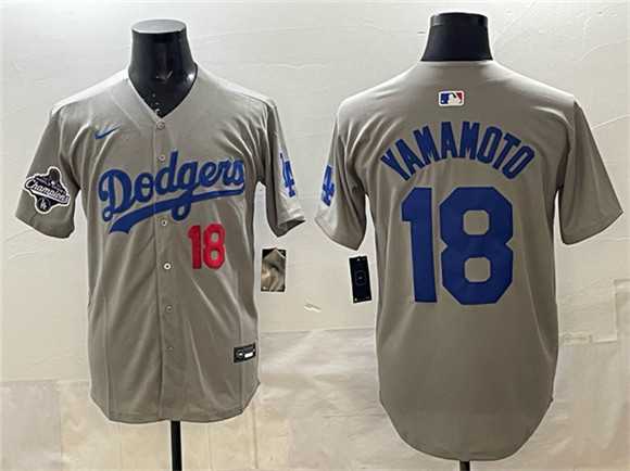 Men's Los Angeles Dodgers #18 Yoshinobu Yamamoto Gray 2025 World Series Champions Patch Stitched Jersey,We sell and wholesale Men's Los Angeles Dodgers #18 Yoshinobu Yamamoto Gray 2025 World Series Champions Patch Stitched Jersey on line form chian!