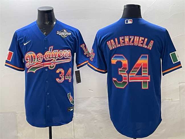 Men's Los Angeles Dodgers #34 Fernando Valenzuela Royal Mexico California Patch 2025 World Series Patch Stitched Jersey,We sell and wholesale Men's Los Angeles Dodgers #34 Fernando Valenzuela Royal Mexico California Patch 2025 World Series Patch Stitched Jersey on line form chian!