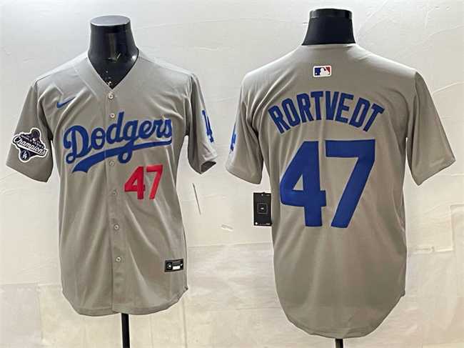 Men's Los Angeles Dodgers #47 Ben Rortvedt Gray 2025 World Series Champions Patch Limited Stitched Jersey,We sell and wholesale Men's Los Angeles Dodgers #47 Ben Rortvedt Gray 2025 World Series Champions Patch Limited Stitched Jersey on line form chian!