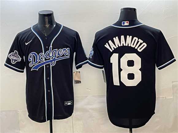 Men's Los Angeles Dodgers #18 Yoshinobu Yamamoto Black 2025 World Series Champions Patch Cool Base Stitched Jersey,We sell and wholesale Men's Los Angeles Dodgers #18 Yoshinobu Yamamoto Black 2025 World Series Champions Patch Cool Base Stitched Jersey on line form chian!