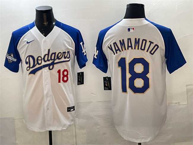 Men's Los Angeles Dodgers #18 Yoshinobu Yamamoto White Royal 2025 World Series Patch Limited Stitched Jersey,We sell and wholesale Men's Los Angeles Dodgers #18 Yoshinobu Yamamoto White Royal 2025 World Series Patch Limited Stitched Jersey on line form chian!