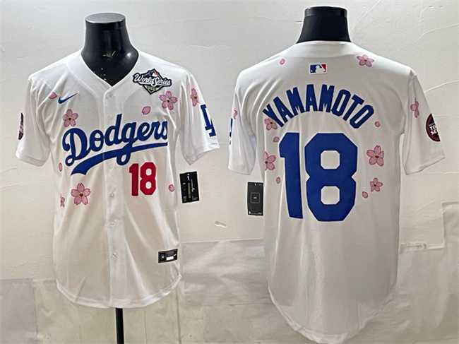 Men's Los Angeles Dodgers #18 Yoshinobu Yamamoto White 2025 World Series Patch Tokyo Series Limited Stitched Jersey,We sell and wholesale Men's Los Angeles Dodgers #18 Yoshinobu Yamamoto White 2025 World Series Patch Tokyo Series Limited Stitched Jersey on line form chian!