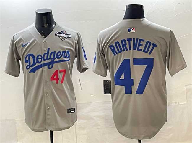 Men's Los Angeles Dodgers #47 Ben Rortvedt Gray 2025 World Series Patch Limited Stitched Jersey,We sell and wholesale Men's Los Angeles Dodgers #47 Ben Rortvedt Gray 2025 World Series Patch Limited Stitched Jersey on line form chian!