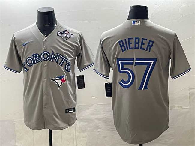 Men's Toronto Blue Jays #57 Shane Bieber Grey 2025 World Series Cool Base Stitched Jersey,We sell and wholesale Men's Toronto Blue Jays #57 Shane Bieber Grey 2025 World Series Cool Base Stitched Jersey on line form chian!