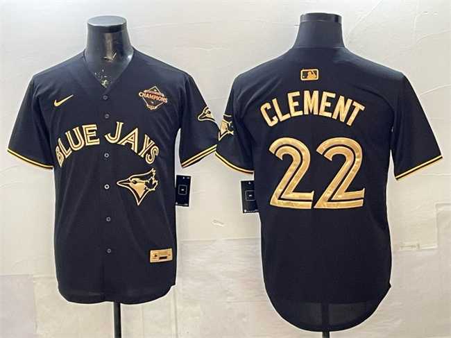 Men's Toronto Blue Jays #22 Ernie Clement Black Gold 2025 American League Champions Limited Stitched Jersey,We sell and wholesale Men's Toronto Blue Jays #22 Ernie Clement Black Gold 2025 American League Champions Limited Stitched Jersey on line form chian!