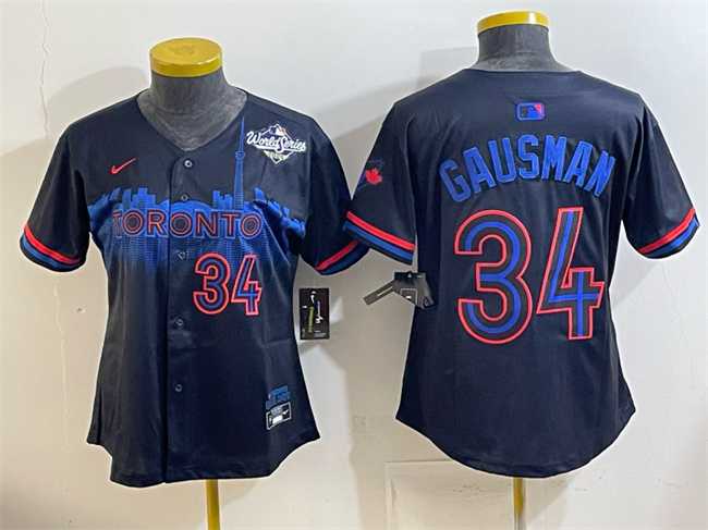 Women's Toronto Blue Jays #34 Kevin Gausman Navy 2025 World Series City Connect Limited Stitched Jersey(Run Small),We sell and wholesale Women's Toronto Blue Jays #34 Kevin Gausman Navy 2025 World Series City Connect Limited Stitched Jersey(Run Small) on line form chian!