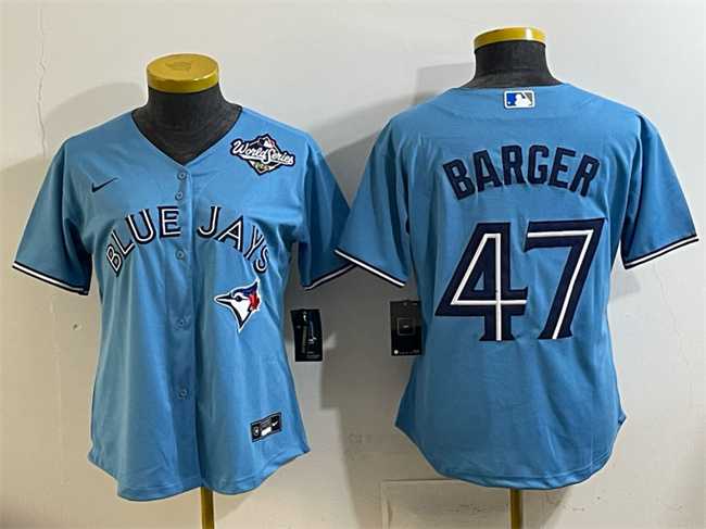 Women's Toronto Blue Jays #47 Addison Barger Blue 2025 World Series Cool Base Stitched Jersey(Run Small),We sell and wholesale Women's Toronto Blue Jays #47 Addison Barger Blue 2025 World Series Cool Base Stitched Jersey(Run Small) on line form chian!