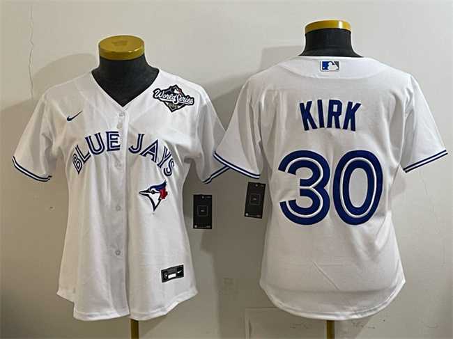 Women's Toronto Blue Jays #30 Alejandro Kirk White 2025 World Series Home Cool Base Stitched Jersey(Run Small),We sell and wholesale Women's Toronto Blue Jays #30 Alejandro Kirk White 2025 World Series Home Cool Base Stitched Jersey(Run Small) on line form chian!