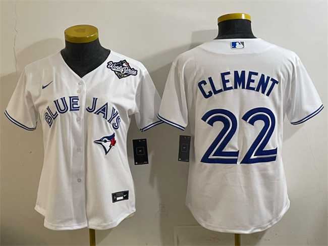 Women's Toronto Blue Jays #22 Ernie Clement White 2025 World Series Home Cool Base Stitched Jersey(Run Small),We sell and wholesale Women's Toronto Blue Jays #22 Ernie Clement White 2025 World Series Home Cool Base Stitched Jersey(Run Small) on line form chian!