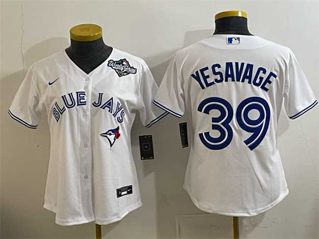 Women's Toronto Blue Jays #39 Trey Yesavage White 2025 World Series Home Cool Base Stitched Jersey(Run Small),We sell and wholesale Women's Toronto Blue Jays #39 Trey Yesavage White 2025 World Series Home Cool Base Stitched Jersey(Run Small) on line form chian!