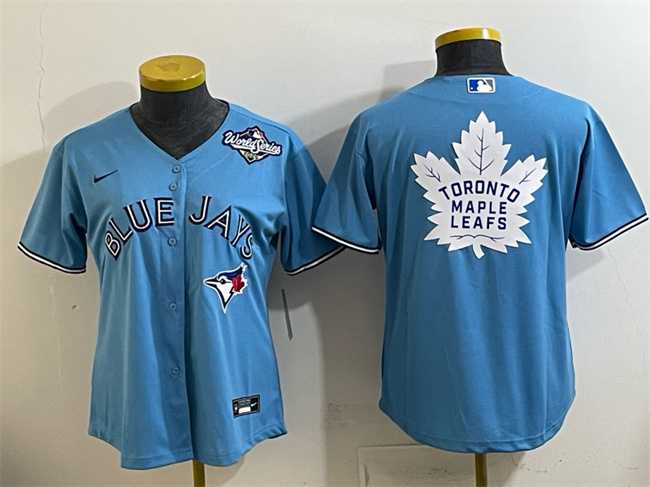 Women's Toronto Blue Jays & Leafs Blue 2025 World Series With White Leafs Logo Cool Base Stitched Jersey(Run Small),We sell and wholesale Women's Toronto Blue Jays & Leafs Blue 2025 World Series With White Leafs Logo Cool Base Stitched Jersey(Run Small) on line form chian!