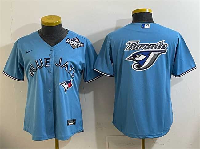 Women's Toronto Blue Jays Team Big Logo Blue 2025 World Series Cool Base Stitched Jersey(Run Small),We sell and wholesale Women's Toronto Blue Jays Team Big Logo Blue 2025 World Series Cool Base Stitched Jersey(Run Small) on line form chian!