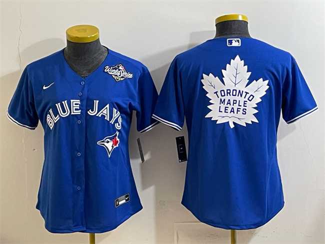 Women's Toronto Blue Jays & Leafs Royal 2025 World Series With White Leafs Logo Cool Base Stitched Jersey(Run Small),We sell and wholesale Women's Toronto Blue Jays & Leafs Royal 2025 World Series With White Leafs Logo Cool Base Stitched Jersey(Run Small) on line form chian!